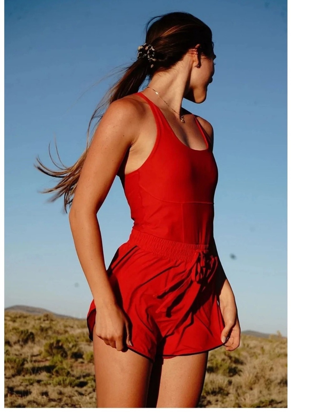 Fabletics Sport Short Romper Onesie Size Small Red Deep Navy